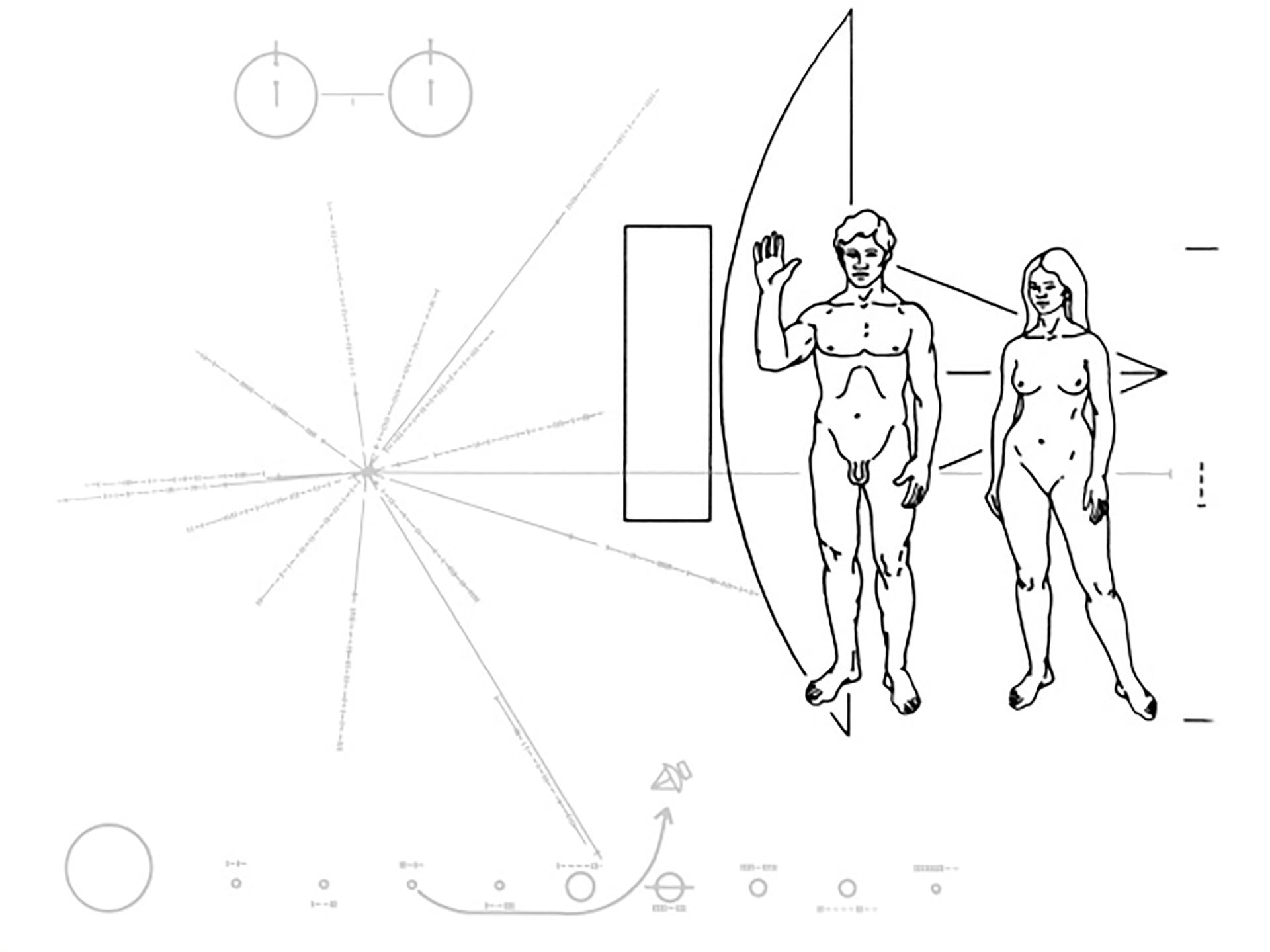 Man and woman against the probe silhouette